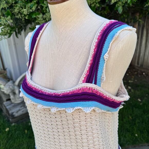 Marc New York Knit Cotton Tank Top Cream Boho Festival Women's Large - Picture 2 of 8